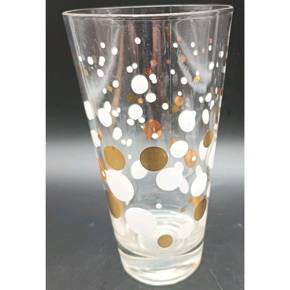 MCM White Gold Dots Highball Barware Cocktail Mid Century Tumbler 5.5"